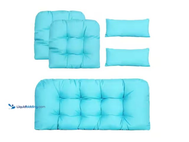 Lot 49-1622632 - Outdoor Settee Loveseat Bench Cushions with 2 Lumbar Pillows; Set of 5 Wicker Tufted Cushions for Pa...