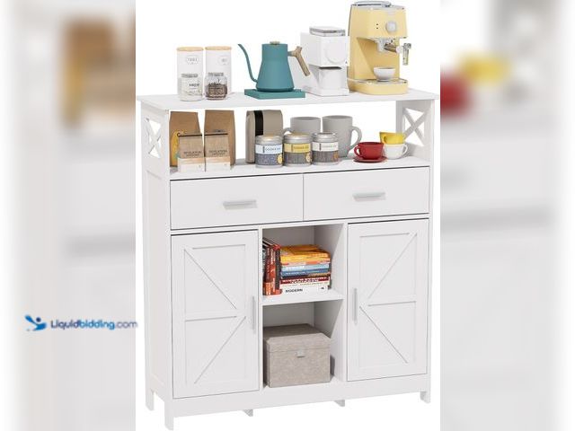 Lot 49-5482061 - Hogxp Storage Cabinet Coffee Bar Cabinet with 2 Adjustable Shelves 2 Drawers and 2 Doors for Bathroo...