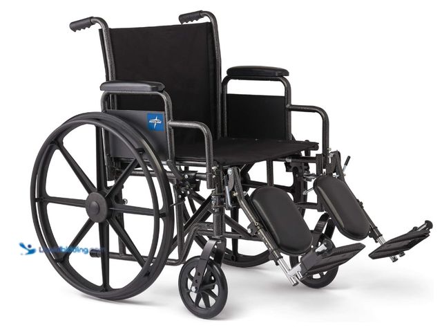 Lot 49-1571295 - Medline Comfortable Folding Wheelchair with Swing-Back, Desk-Length Arms and Elevating Footrests, 18...