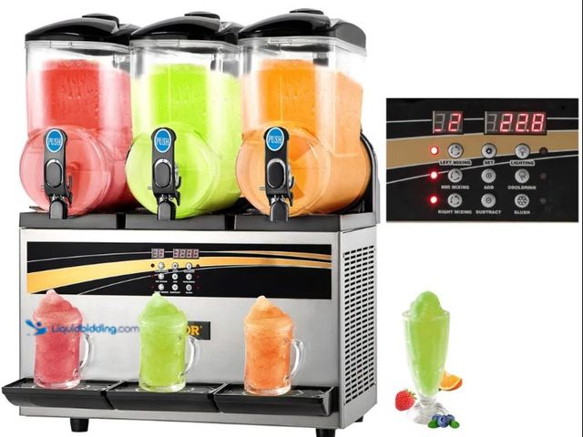 Lot 49-5425892 - VEVOR Commercial Slushy Machine, 3x15L Tank Commercial Margarita Maker, 1200W Stainless Steel Frozen...