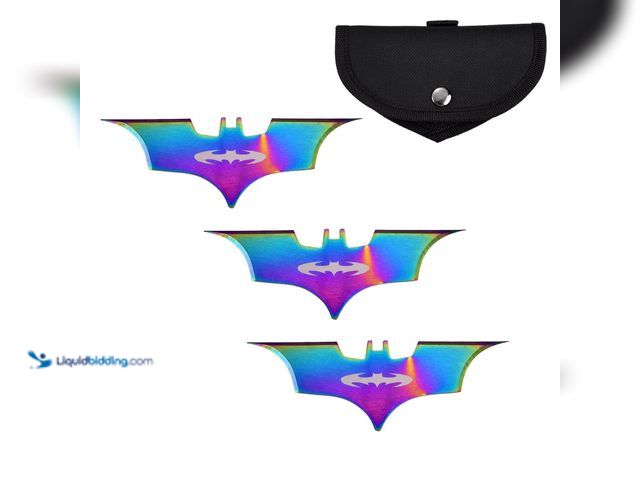 Lot 49-1803943 - Batarang 3 Pcs Throwing Knife Bat Thrower Set 4" Rainbow - NEW - Each Thrower is a full piece of hea...