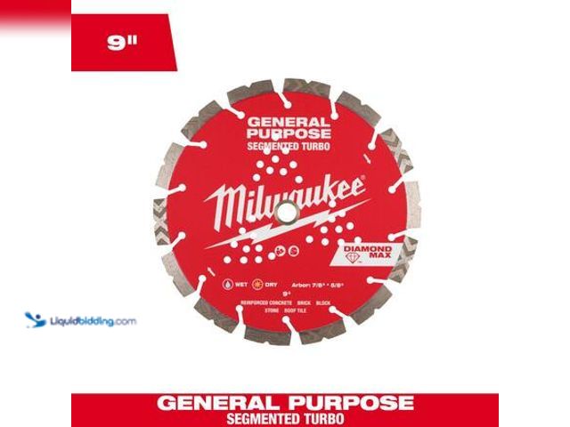 Lot 49-5575062 - Milwaukee 9 in. DIAMOND MAX General Purpose Segmented Rim Turbo Diamond Blade Model # 49-93-9009 UNU...