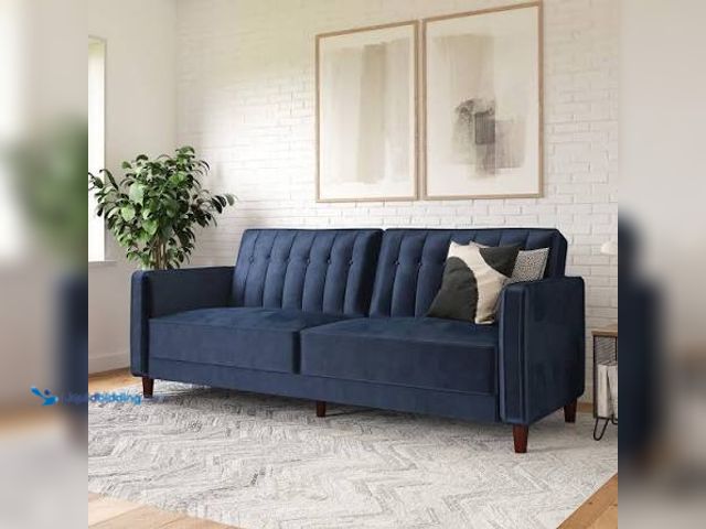 Lot 49-1630923 - Velvet Blue Tufted Futon Couch Model #H-2104-W, Unused  Ref#WAY0728