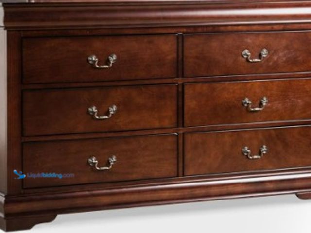 Lot 49-5446774 - Furniture of America Louis Philippe Rectangular Wood 6-Drawer Dresser in Cherry. Model # EC7866CH-D-...