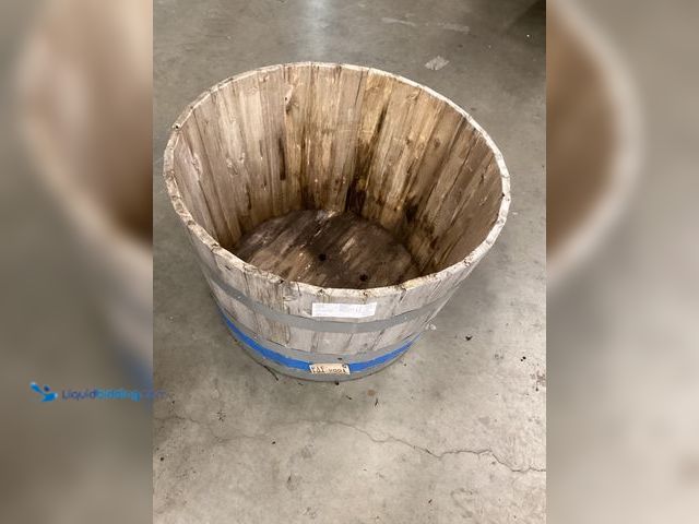 Lot 49-5488223 - 26 in. Natural Acacia Wood Barrel. Model # G3054. Unused, rusted from storage/shipping.