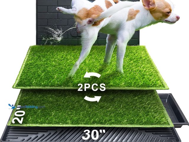 Lot 49-5435669 - Hompet Dog Potty for Indoor or Porch, 2 Pcs Artificial Grass Training Pads with Pee Baffle, Reusable...