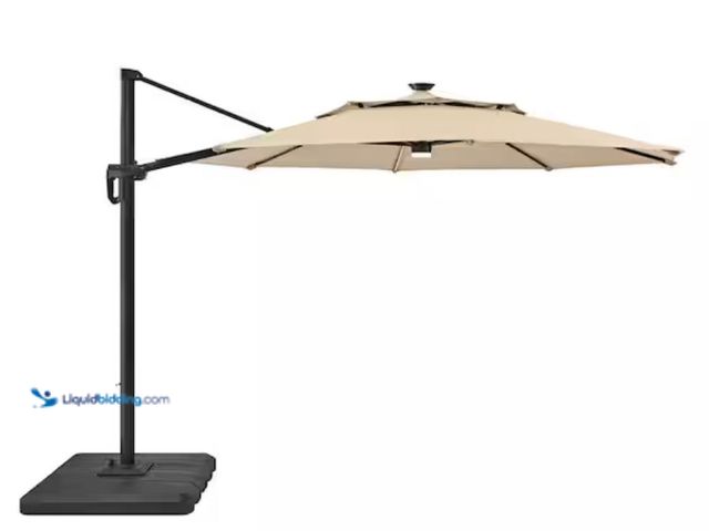 Lot 49-1631391 - Hampton Bay 11 ft. Aluminum Cantilever Solar LED Offset Patio Umbrella in Putty Beige, Model # URM82...