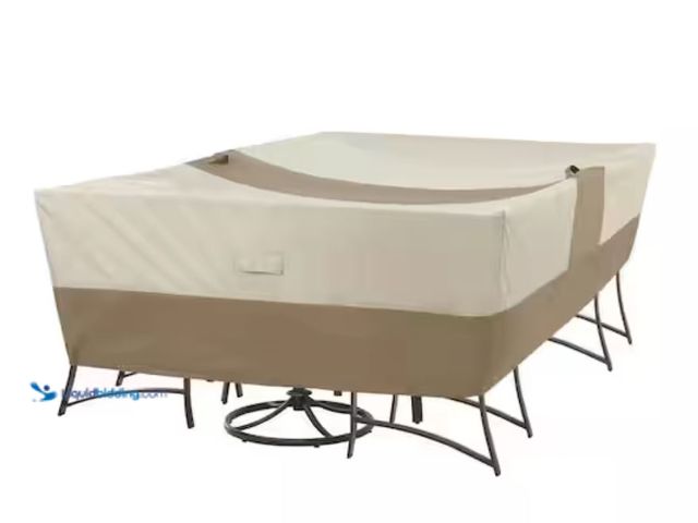 Lot 49-2001074 - Hampton Bay Rectangular Outdoor Patio Table with Chair Cover, Model # 970147-C, Slightly used.   Ref...