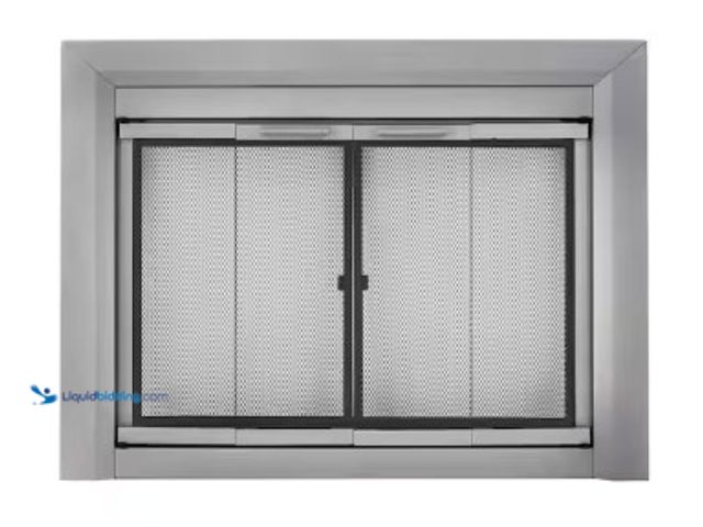 Lot 49-2022946 - Pleasant Hearth Clairmont Large Skyline Nickel Glass Fireplace Doors, Model # CM-3012SN, MSRP $347.3...