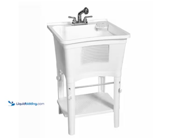 Lot 49-1571324 - Glacier Bay 24.1 in. L x 24.1 in. W x 43.7 in. H Laundry Sink / Utility Sink Work Center in White wi...