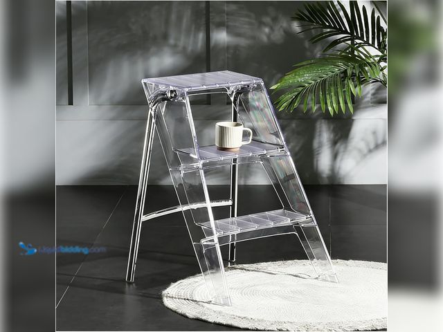Lot 49-5554343 - Acrylic Folding Step Stool for Adults,Portable 3 Step Ladder No Assembly | 350lbs Capacity Foot Stoo...
