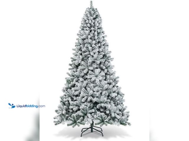 Lot 49-1548135 - Costway 9ft Snow Flocked Hinged Artificial Christmas Tree Unlit Metal Model #143236050, Unused  Ref#...