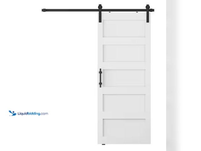 Lot 49-2005507 - GOLDENPOLEY 30 in. x 84 in. 5-Panel White Finished MDF Assembly Required Sliding Barn Door with Hard...