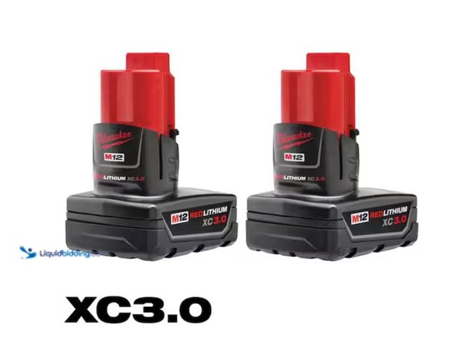 Lot 49-1547672 - Milwaukee M12 12-Volt Lithium-Ion XC Extended Capacity 3.0 Ah Battery Pack (2-Pack) Model # 48-11-24...