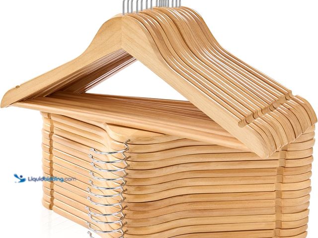 Lot 49-5437877 - Wooden Hangers 50 Pack, Smooth Wood Hangers with 360 Swivel Hook & Notches, Natural Solid Coat Hange...