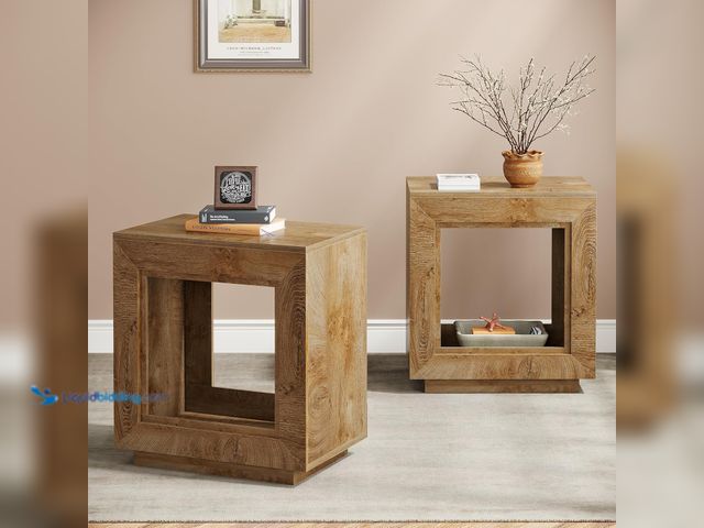 Lot 49-5485351 - Tribesigns Rustic Wood End Table, 2 Tiered Square Side Table with Storage Shelf, Industrial Sofa Sid...