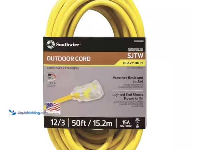 Lot 49-2001548 - Southwire 50 ft. 12/3 SJTW Hi-Visibility Outdoor Heavy-Duty Extension Cord with Power Light Plug, Mo...