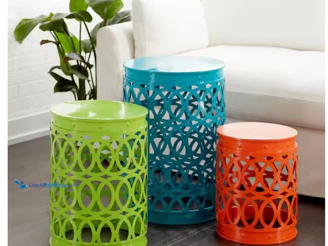 Lot 49-1622732 - Litton Lane 16 in. Multi Colored Indoor Outdoor Nesting Large Round Iron End Table with Carved Trell...
