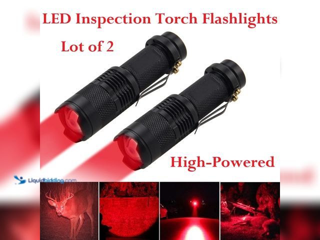Lot 49-3435046 - Lot of 2 High-Powered LED Inspection Torch Flashlights Red Light Zoomable - NEW - Unlike white light...