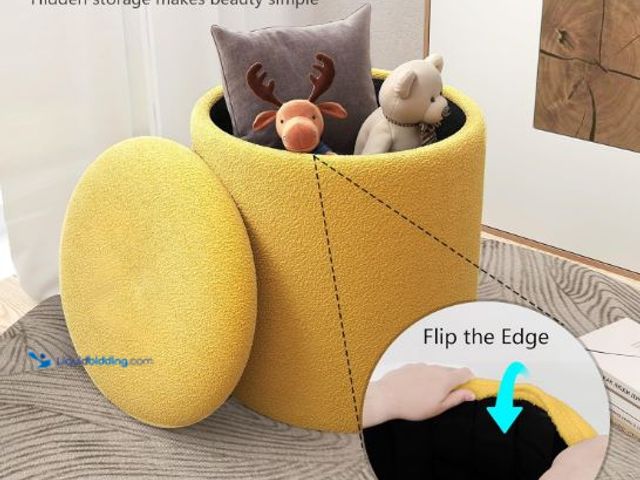 Lot 49-3473771 - Ottoman Poufs with Storage, Soft Upholstered Vanity Stool, Multifunctional Ottoman Coffee Table Padd...