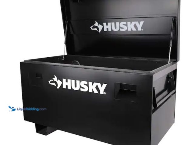 Lot 49-1521851 - Husky Tool Storage 48 in. W Black Steel Job Site Toolbox Model # H48JSB, Unused, Small Dent on Lid  ...