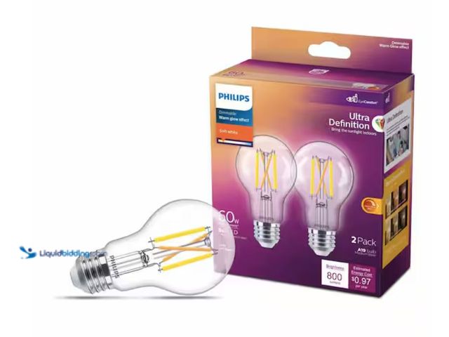 Lot 49-2020906 - Lot of (6). Philips 60 Watt-Equivalent A19 E26 Ultra Definition LED Light Bulb Soft White 2,700 K 2-...