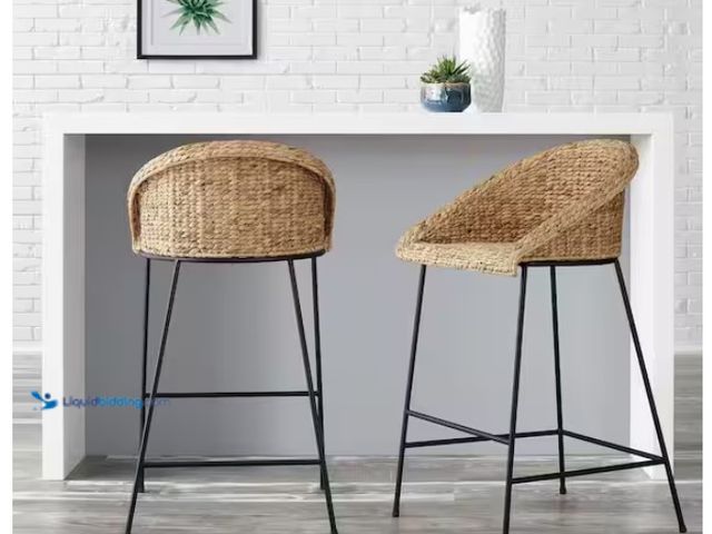Lot 49-1622737 - StyleWell 28 in. Natural Woven Hyacinth Bar Stool with Low Back, Model # ST1811035-NBLK, Unused, Has...