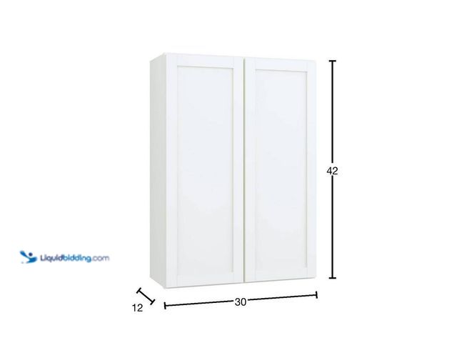 Lot 49-5509671 - Hampton Bay Courtland 30 in. W x 12 in. D x 42 in. H Assembled Shaker Wall Kitchen Cabinet in Polar ...