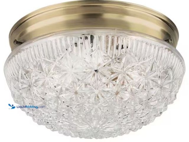 Lot 49-1569037 - Westinghouse 2-Light Ceiling Fixture Antique Brass Interior Flush-Mount with Clear Faceted Glass, Mo...