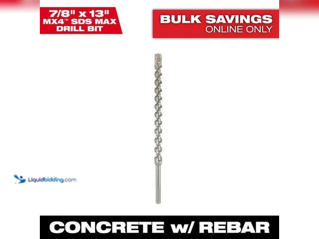 Lot 49-2023206 - Milwaukee 7/8 in. x 13 in. 4-Cutter SDS-MAX Carbide Drill Bit. Model # 48-20-8444. MSRP $62. Slightl...