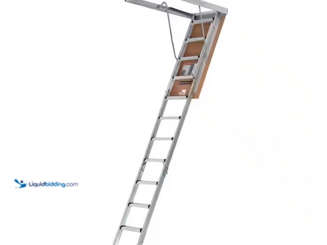 Lot 49-1622432 - Louisville Ladder  7.8 ft. - 10.3 ft. Ceiling Height Aluminum Attic Ladder(22.5 in. x 54 in. Rough O...