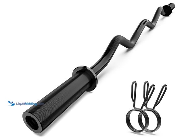 Lot 49-1516790 - Olympic EZ Curl Barbell Bar, 47" Curl Bar for Weight Lifting, Home Gym Weight Bar- Strength Training...