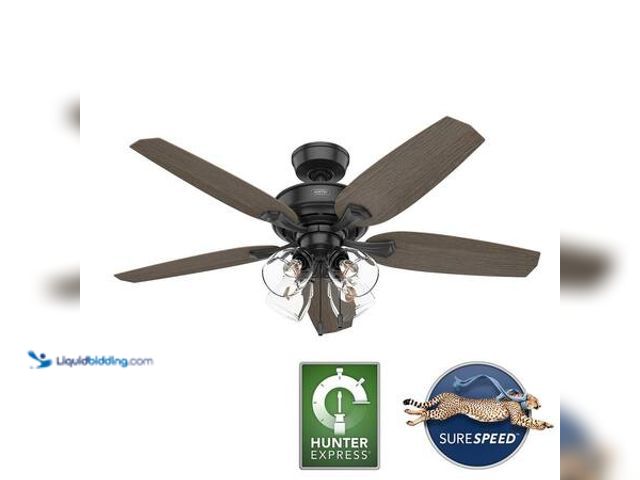 Lot 49-5553555 - Hunter Channing 52 in. Hunter Express Indoor Matte Black Ceiling Fan with Light Kit Included Model #...