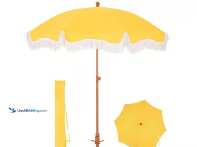 Lot 49-3462975 - PHI VILLA 7 ft. Metal Beach Umbrella in Yellow with Tassel Design and Cover Model # THD-E02GM028-Y, ...