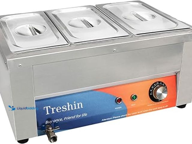 Lot 49-3511280 - Treshin 3 Pan Commercial Food Warmer 21 Qt Capacity 1200W Stainless Steel Electrical Bain Marie Buff...