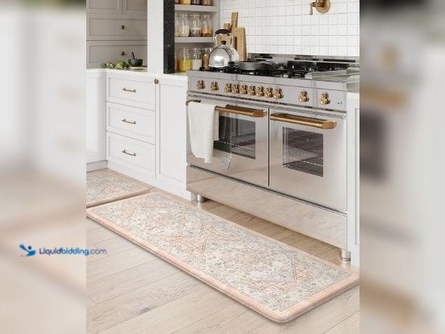 Lot 49-5413403 - LEEVAN Kitchen Rugs Non Slip, Cushioned Kitchen Floor Mats Set of 2, Pink Anti-Fatigue Kitchen Mat W...