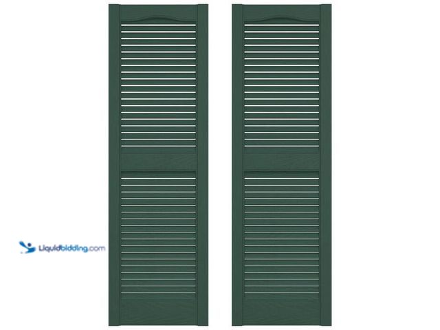 Lot 49-2024957 - Builders Edge .14.5 in. x 48 in. Louvered Vinyl Exterior Shutters Pair in Forest Green. Model # 0101...