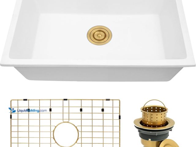 Lot 49-5463670 - Rhbamoa White Kitchen Sink Granite Composite,28 inch White Undermount Sink,Deep Single Bowl Kitchen ...