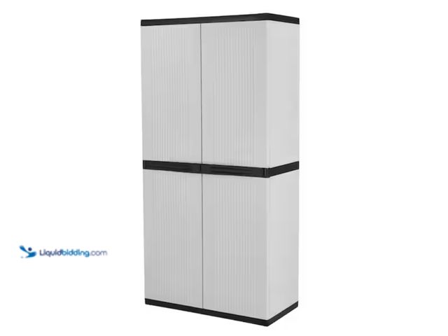 Lot 49-2000090 - HDX Premium One 35 in. W x 71.7 in. x 18.5 in. D 4-Shelf Resin Freestanding Cabinet in Grey, Model #...