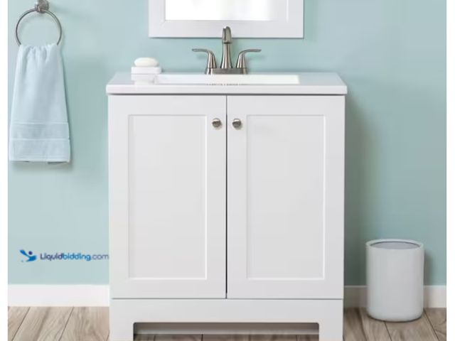 Lot 49-1571329 - Glacier Bay 30 in. Single Sink White Bath Vanity with White Cultured Marble Top (Assembled), Model #...