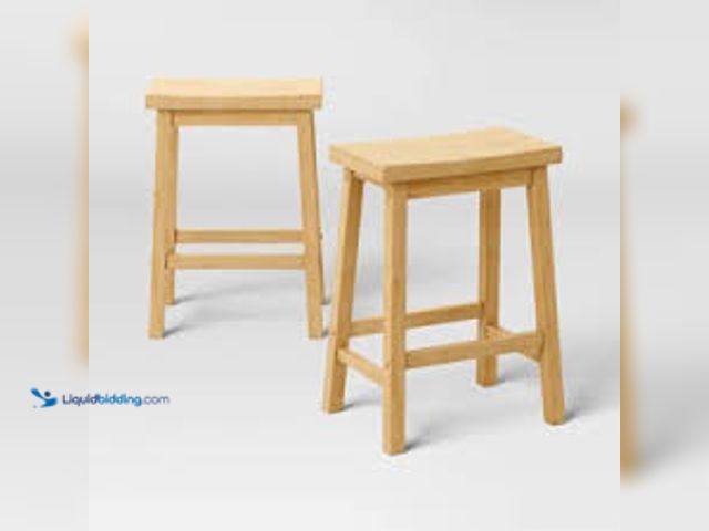 Lot 49-5548912 - Room Essentials Set of 2 24" Solid Wood Backless Saddle Counter Height Barstools Natural MODEL:19676...