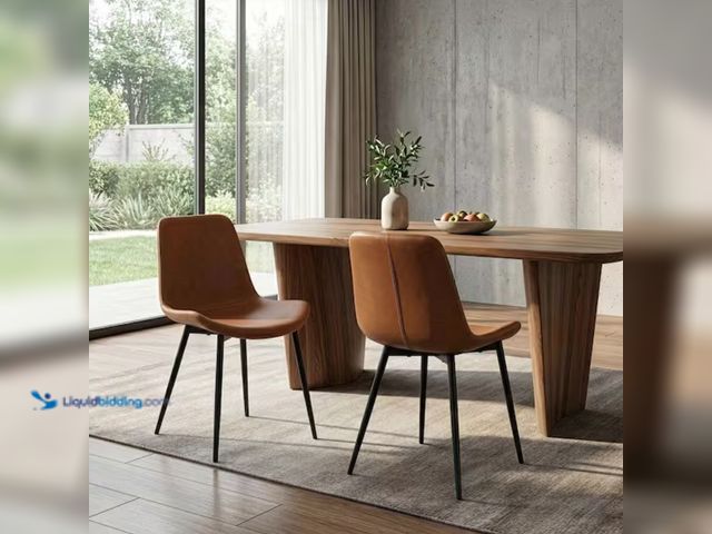 Lot 49-2000945 - Set of (2) Glamour Home Alary Caramel Brown Faux Leather Side Chair Modern Dining Chair with Black I...