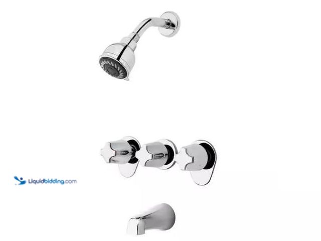 Lot 49-1565883 - Pfister Triple Handle 1-Spray Tub and Shower Faucet 1.8 GPM with Metal Verve Knob Handles in. Polish...
