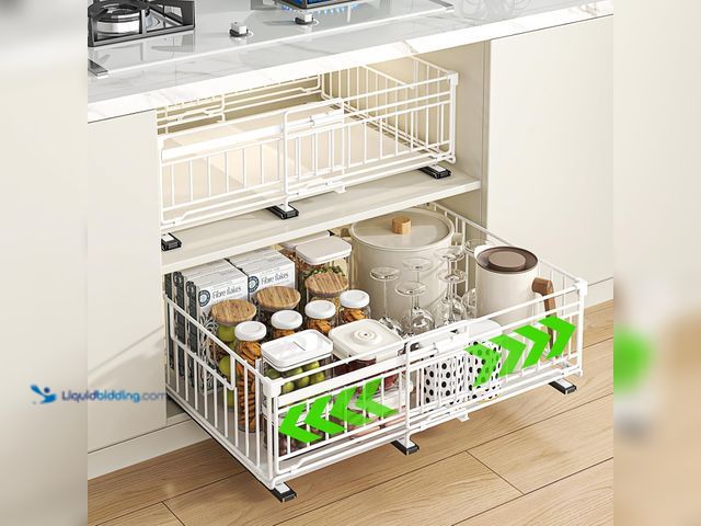 Lot 49-5488458 - REALINN 2 Pack Pull Out Cabinet Organizer, Expandable(12"-20") Slide Out Drawers 3 Slide Rails Fix w...