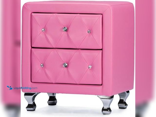 Lot 49-3531097 - Baxton Studio Stella Crystal Tufted Pink Leather Modern Nightstand Unused