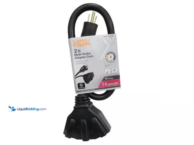 Lot 49-2006452 - Lot of (3) HDX 2 ft. 14/3 Medium Duty Indoor/Outdoor Adaptor Cord with Multiple Outlet Triple Tap En...