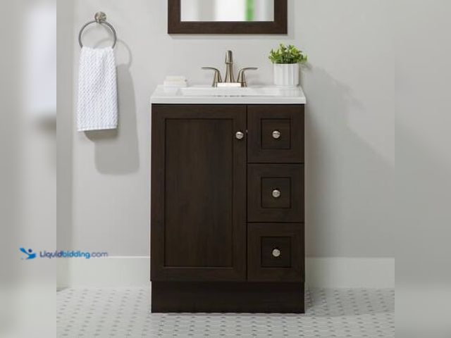 Lot 49-5558950 - Glacier Bay Bannister 25 in. Single Sink Dusk Freestanding Bath Vanity with White Cultured Marble To...