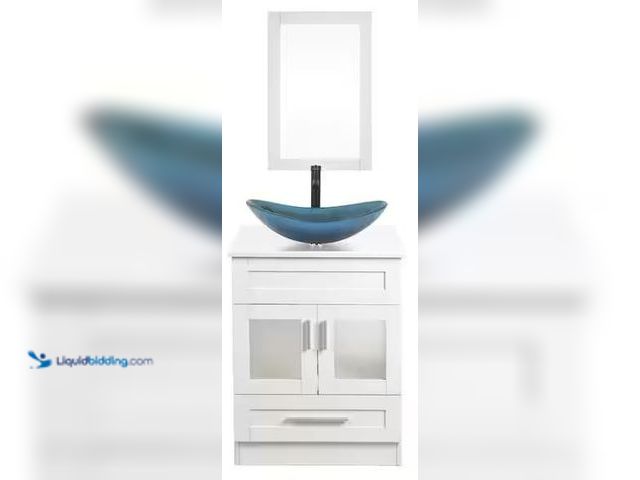 Lot 49-5478511 - Puluomis
24 in. W x 19 in. D x 33 in. H Single Sink White Bath Vanity with Blue Solid Surface Top S...