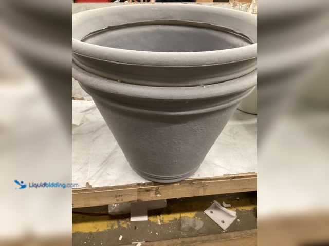 Lot 49-5488492 - QTY 2 - Vigoro Alameda Extra Large Gray Plastic Planter (22 in. L x 22 in. W x 17.5 in. H). Model # ...