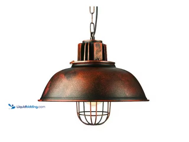Lot 49-1566655 - 1-Light Rust Retro Farmhouse Industrial Cage Pendant Light with Iron Shade, Model # HG-ZYLGJ-1851, u...